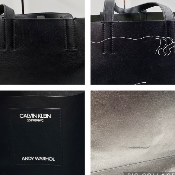 Calvin Klein x Andy Warhol Black Leather Tote Bag 205W39NYC RTW $1450 Shoulder - Picture 11 of 13